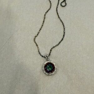 Vintage Elegant 925 Silver Necklace with Mystic Topaz Pendant